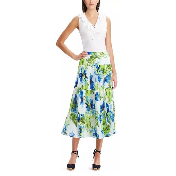 CHAPS Tropical Floral Print Multi Tiered Long Maxi lined Skirt Women's XL - Picture 2 of 7